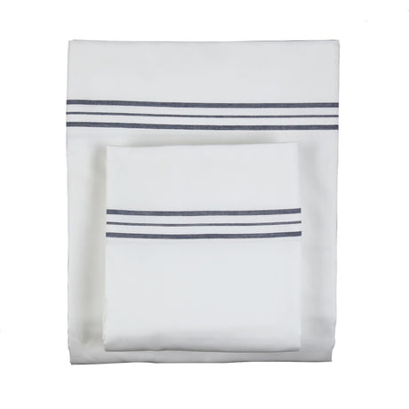 Ann Gish White Navy King Hem Stripe Sheet Set