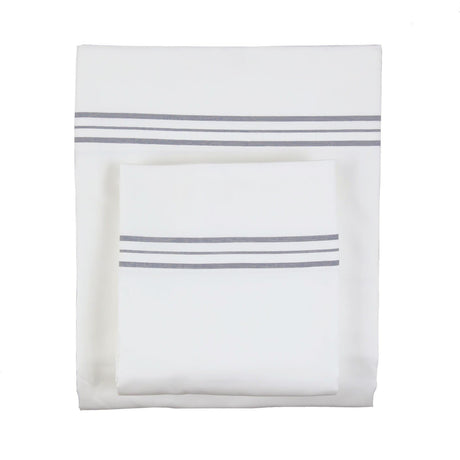 Ann Gish White Grey Queen Hem Stripe Sheet Set