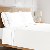 Ann Gish White Navy Queen Hem Stripe Sheet Set
