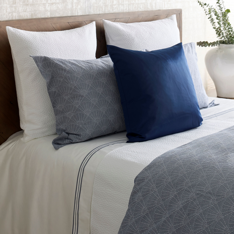 Ann Gish White Navy Queen Hem Stripe Sheet Set