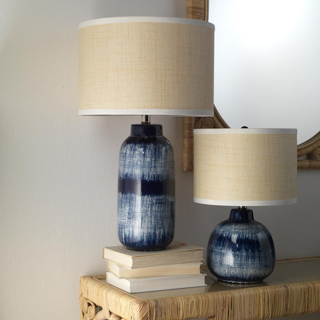 Jamie Young Batik Ceramic Table Lamp with Raffia Shade