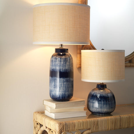 Jamie Young Batik Ceramic Table Lamp with Raffia Shade