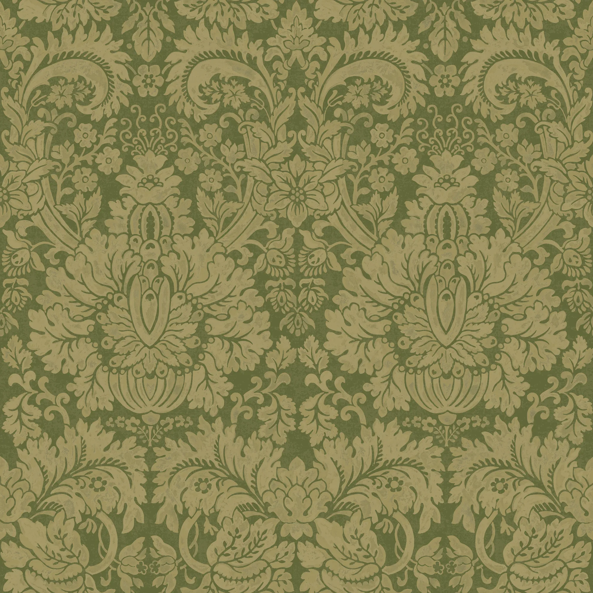 G P & J Baker QUEEN'S DAMASK ROYAL GREEN Wallpaper