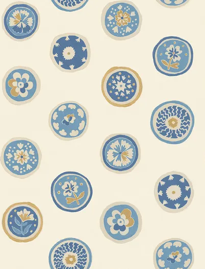 G P & J Baker COURT BUTTONS BLUE Wallpaper