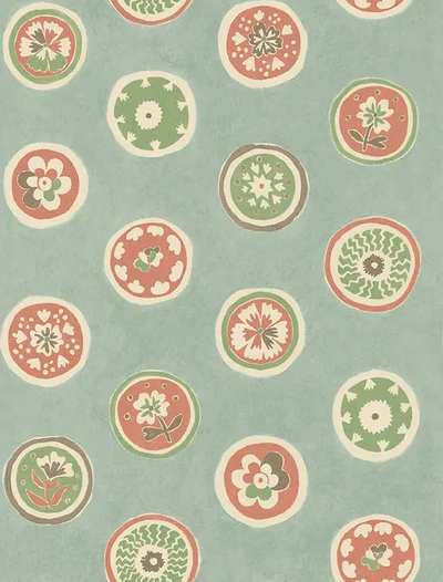 G P & J Baker COURT BUTTONS AQUA/RED Wallpaper