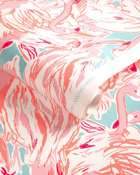 Lee Jofa PINK COLONY WP AQUA/PINK Wallpaper