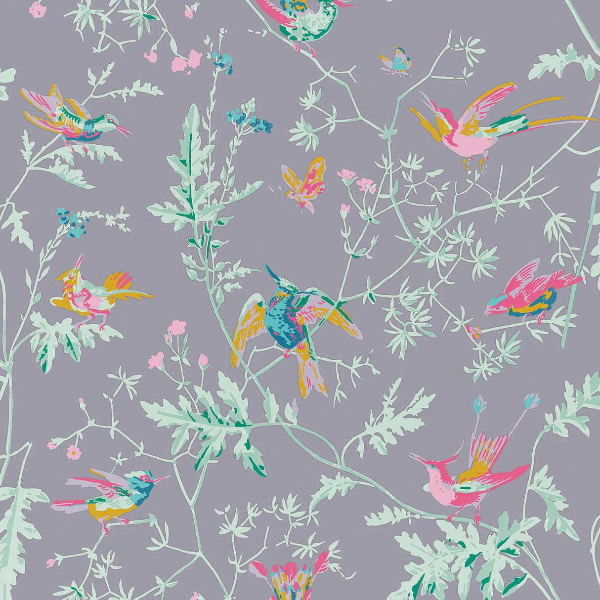 Cole & Son HUMMINGBIRDS SILK PURPLE Fabric
