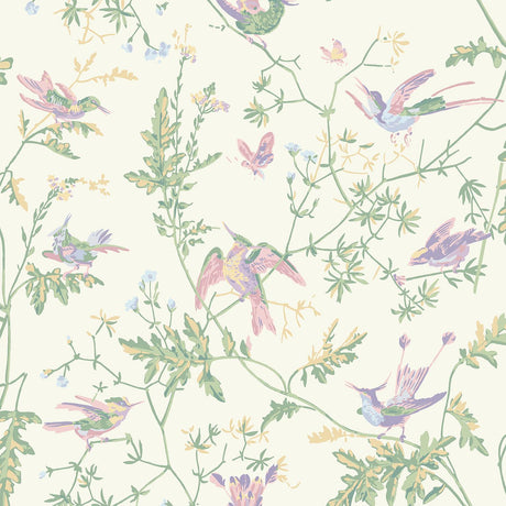 Cole & Son HUMMINGBIRDS COTTON PRINT BLUSH/SAGE Fabric