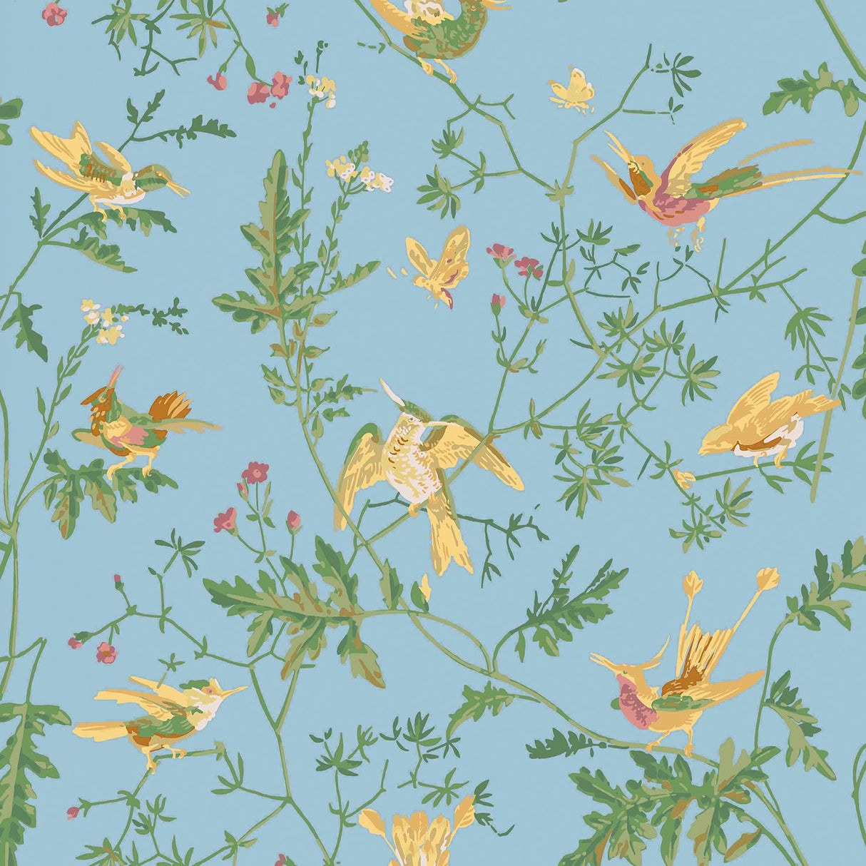 Cole & Son HUMMINGBIRDS COTTON PRINT YELLOW/BLUE Fabric
