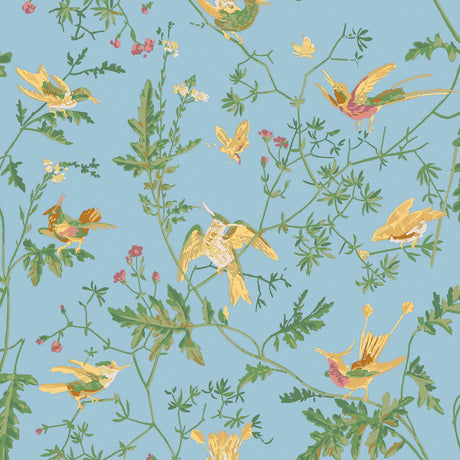Cole & Son HUMMINGBIRDS COTTON PRINT YELLOW/BLUE Fabric