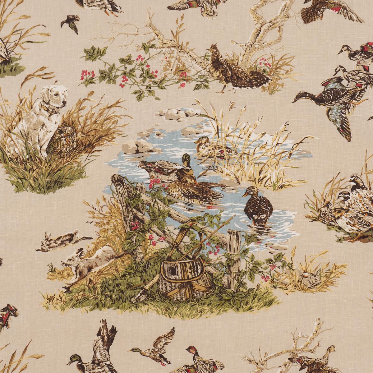 Schumacher Dog & Duck Alabaster Fabric
