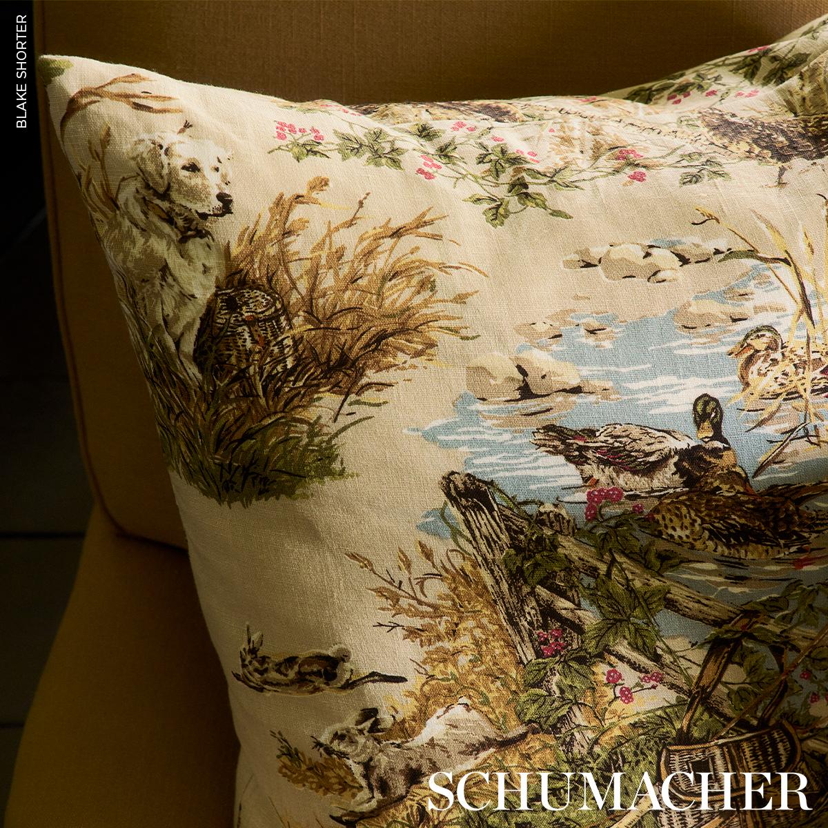 Schumacher Dog & Duck Alabaster Fabric