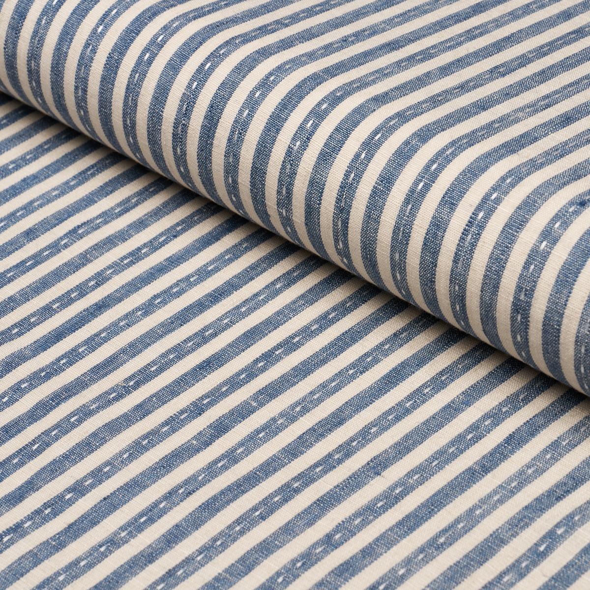 Schumacher Mathis Ticking Stripe Indigo Fabric
