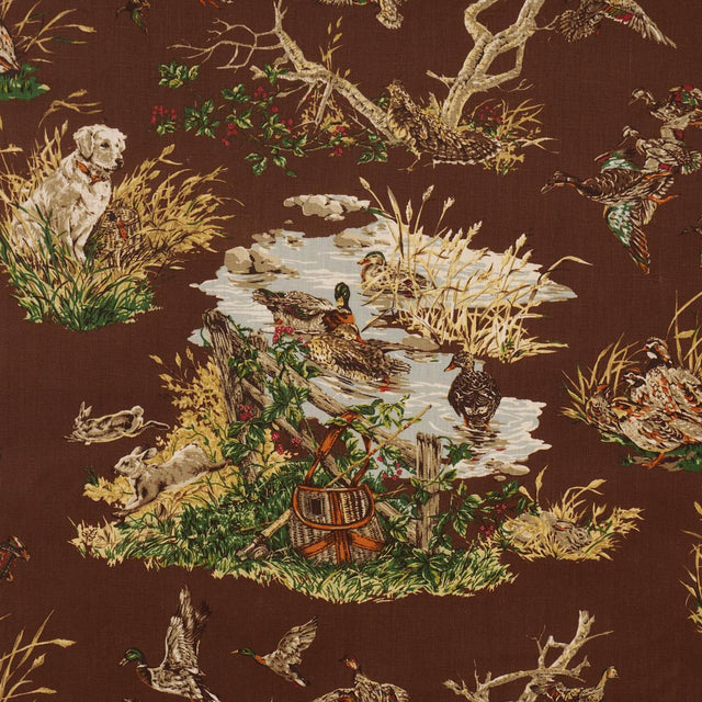 Schumacher Dog & Duck Brown Fabric