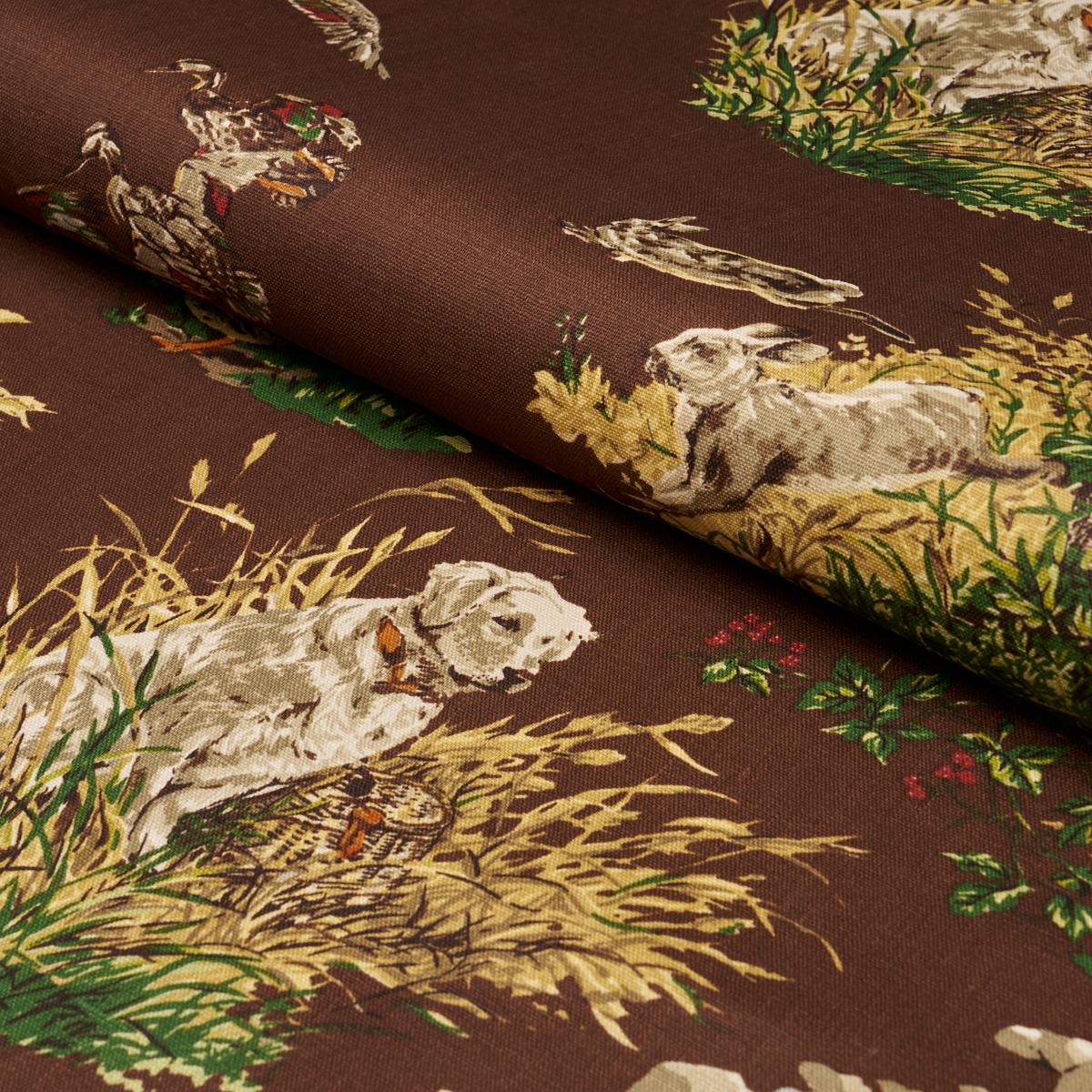 Schumacher Dog & Duck Brown Fabric