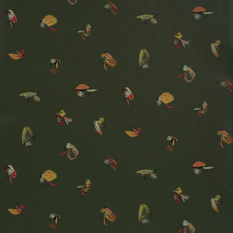 Schumacher Fly Fishing Forest Green Wallpaper