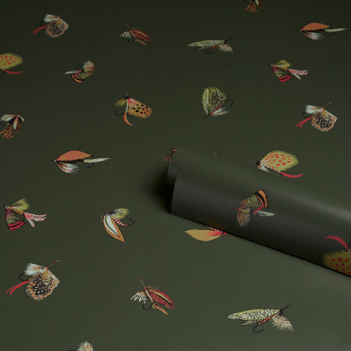 Schumacher Fly Fishing Forest Green Wallpaper