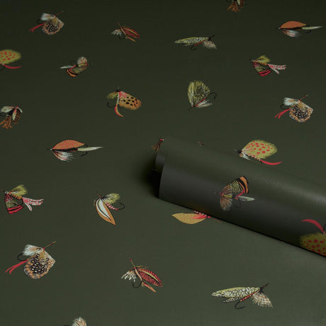 Schumacher Fly Fishing Forest Green Wallpaper