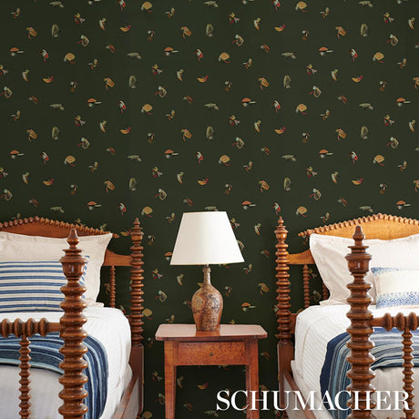 Schumacher Fly Fishing Forest Green Wallpaper