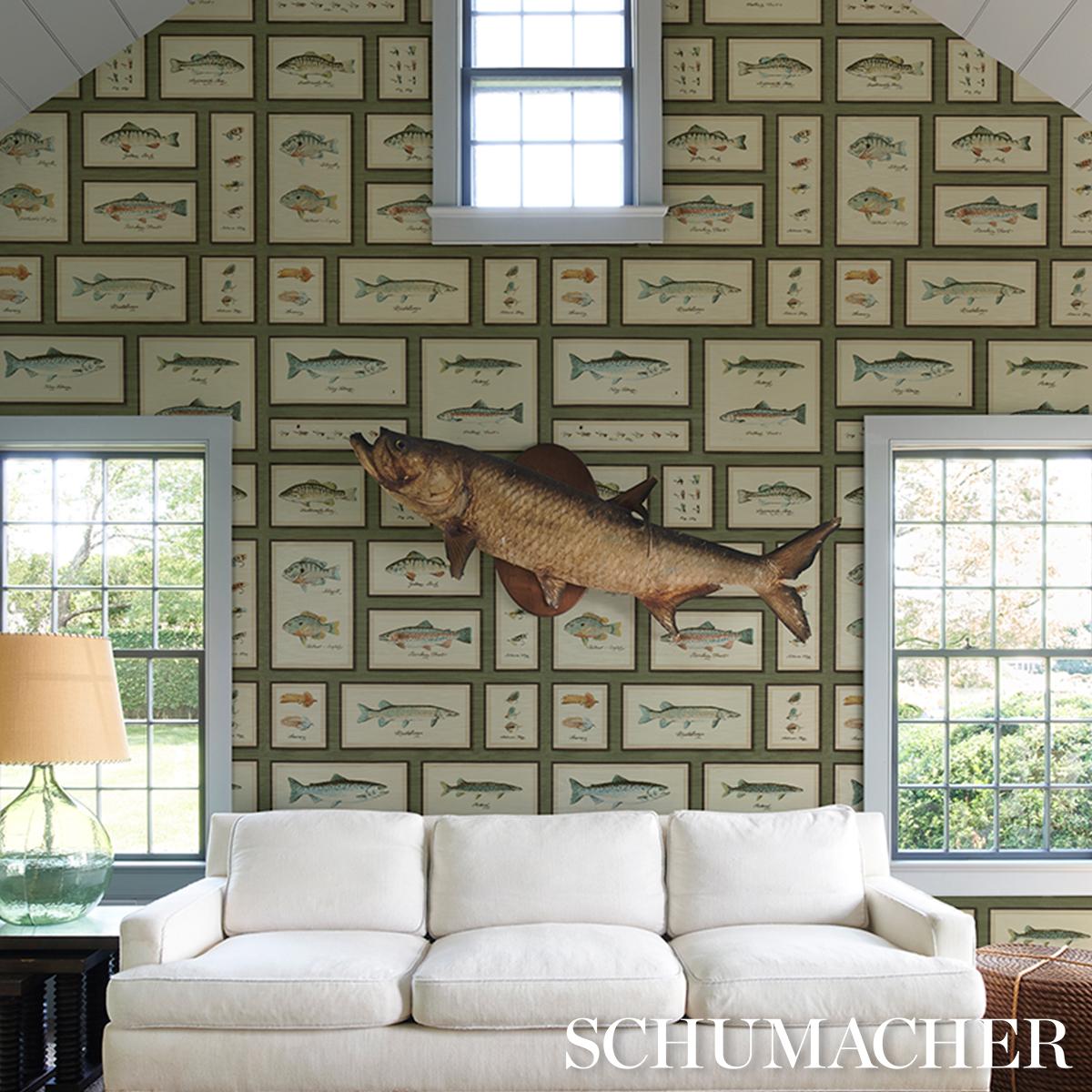 Schumacher Jamie'S Trophies Sisal Forest Green Wallpaper