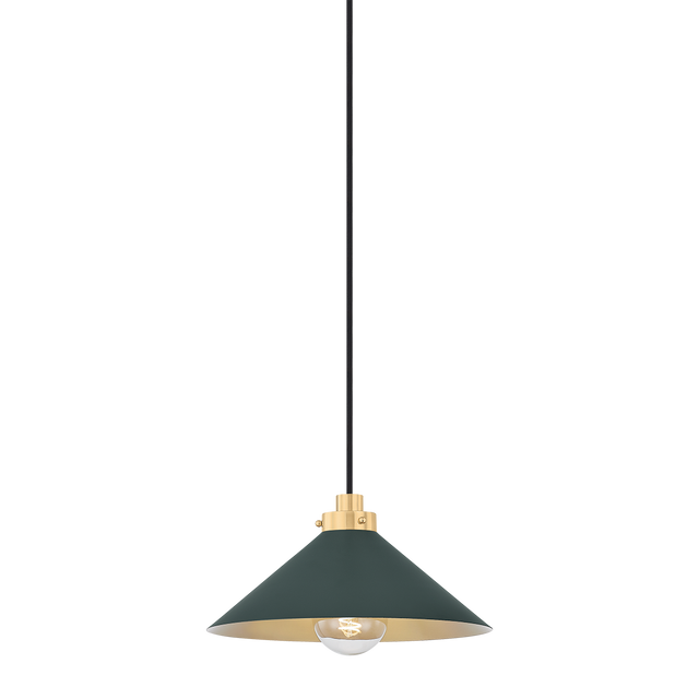 Hudson Valley Lighting Clivedon AGED BRASS/SOFT STUDIO GREEN 12W x 6.5H Pendant