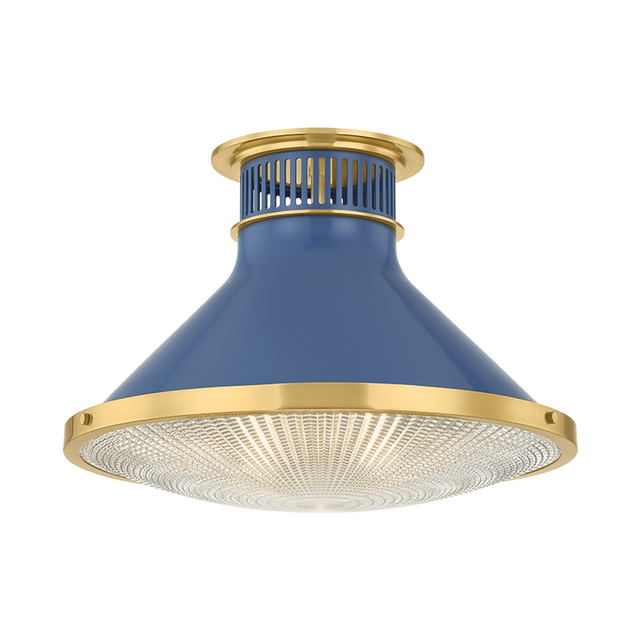 Hudson Valley Lighting Highclere AGED BRASS/SOFT FRENCH BLUE 17.75W x 12.25H Flush Mount