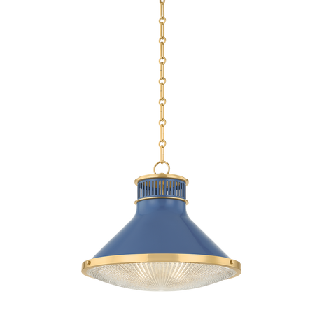 Hudson Valley Lighting Highclere AGED BRASS/SOFT FRENCH BLUE 17.75W x 14.5H Pendant