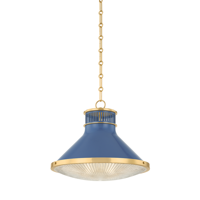 Hudson Valley Lighting Highclere AGED BRASS/SOFT FRENCH BLUE 17.75W x 14.5H Pendant