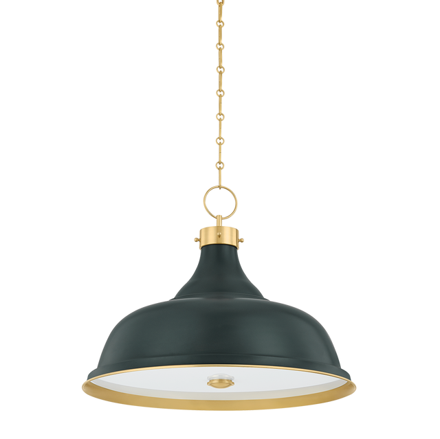 Hudson Valley Lighting Painted No. 1 AGED BRASS/SOFT STUDIO GREEN 23.5W x 18.75H Pendant