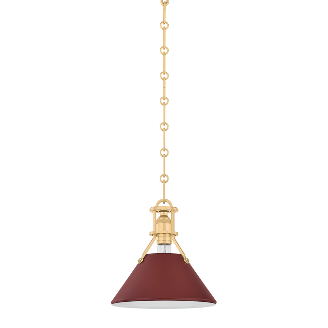 Hudson Valley Lighting Painted No. 2 AGED BRASS/SOFT CRIMSON 9.5W x 9.25H Pendant