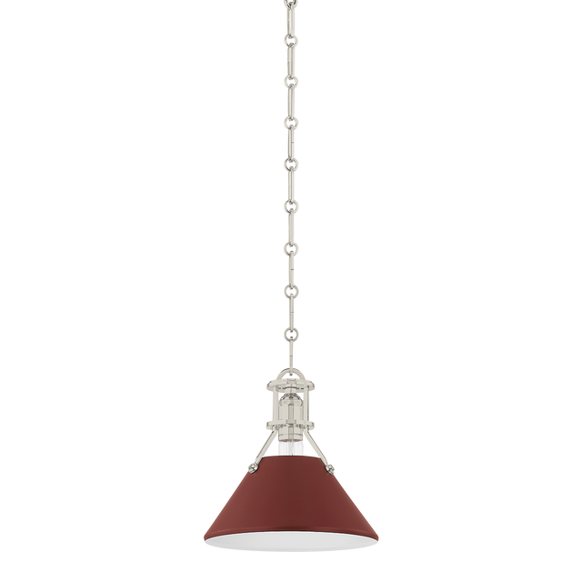 Hudson Valley Lighting Painted No. 2 POLISHED NICKEL/SOFT CRIMSON 9.5W x 9.25H Pendant