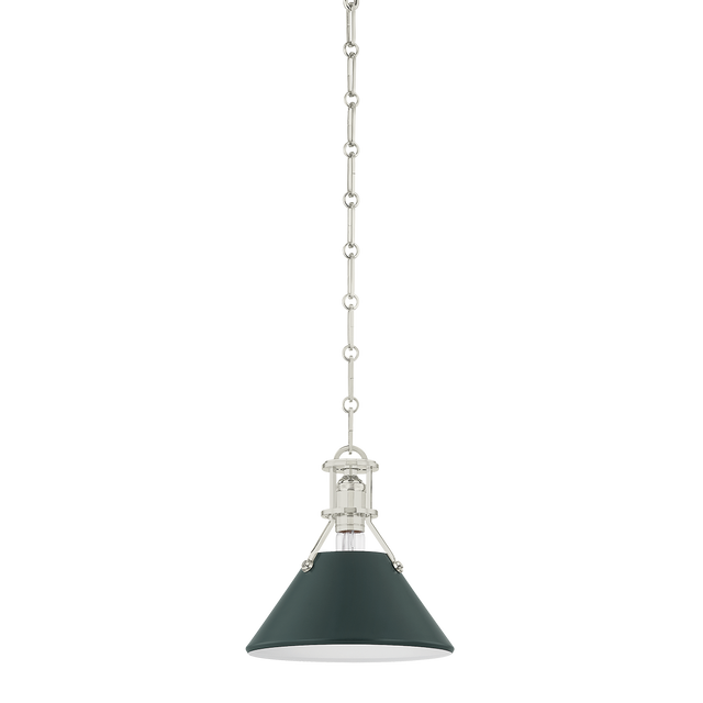 Hudson Valley Lighting Painted No. 2 POLISHED NICKEL/SOFT STUDIO GREEN 9.5W x 9.25H Pendant