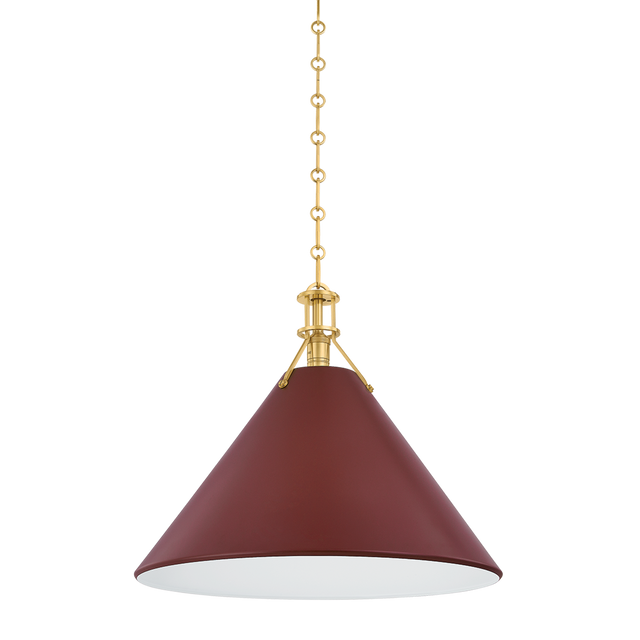 Hudson Valley Lighting Painted No. 2 AGED BRASS/SOFT CRIMSON 21W x 17.5H Pendant