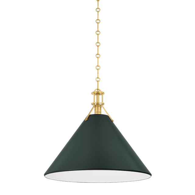 Hudson Valley Lighting Painted No. 2 AGED BRASS/SOFT STUDIO GREEN 21W x 17.5H Pendant