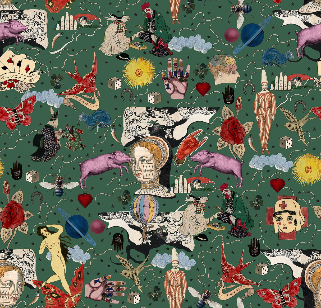MindTheGap ILLUSIONARY DAYTIME Green WOODSTOCK Wallpaper