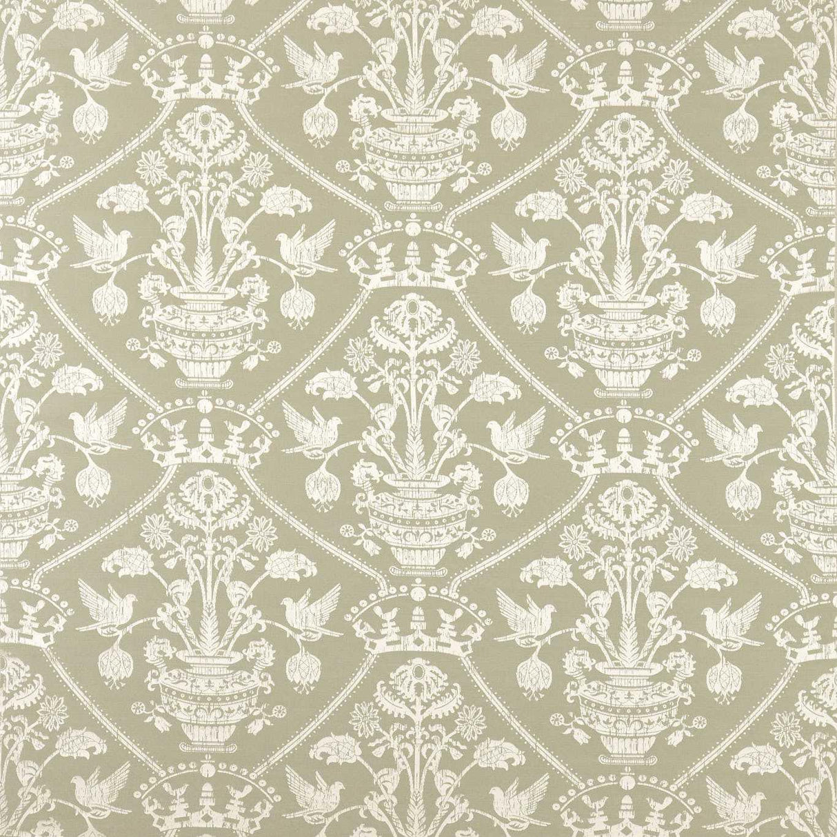 Sanderson Highgrove Damask Silver Green Fabric