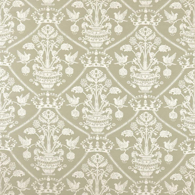Sanderson Highgrove Damask Silver Green Fabric