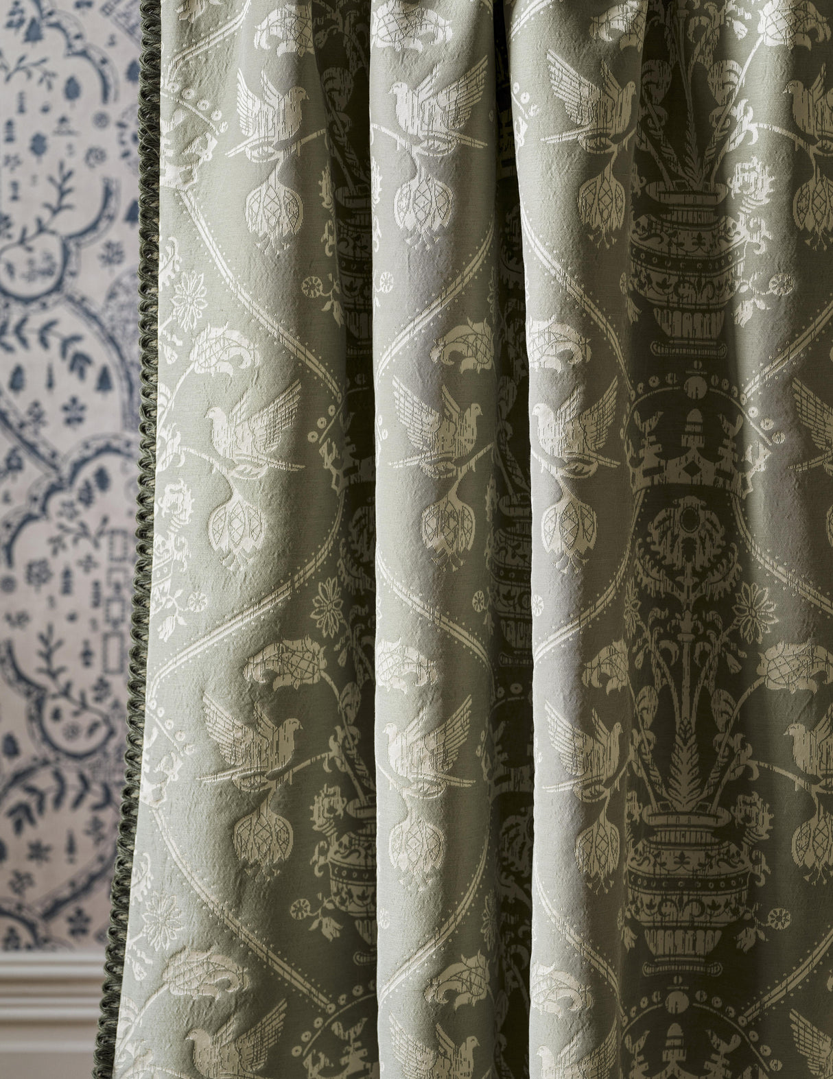 Sanderson Highgrove Damask Silver Green Fabric