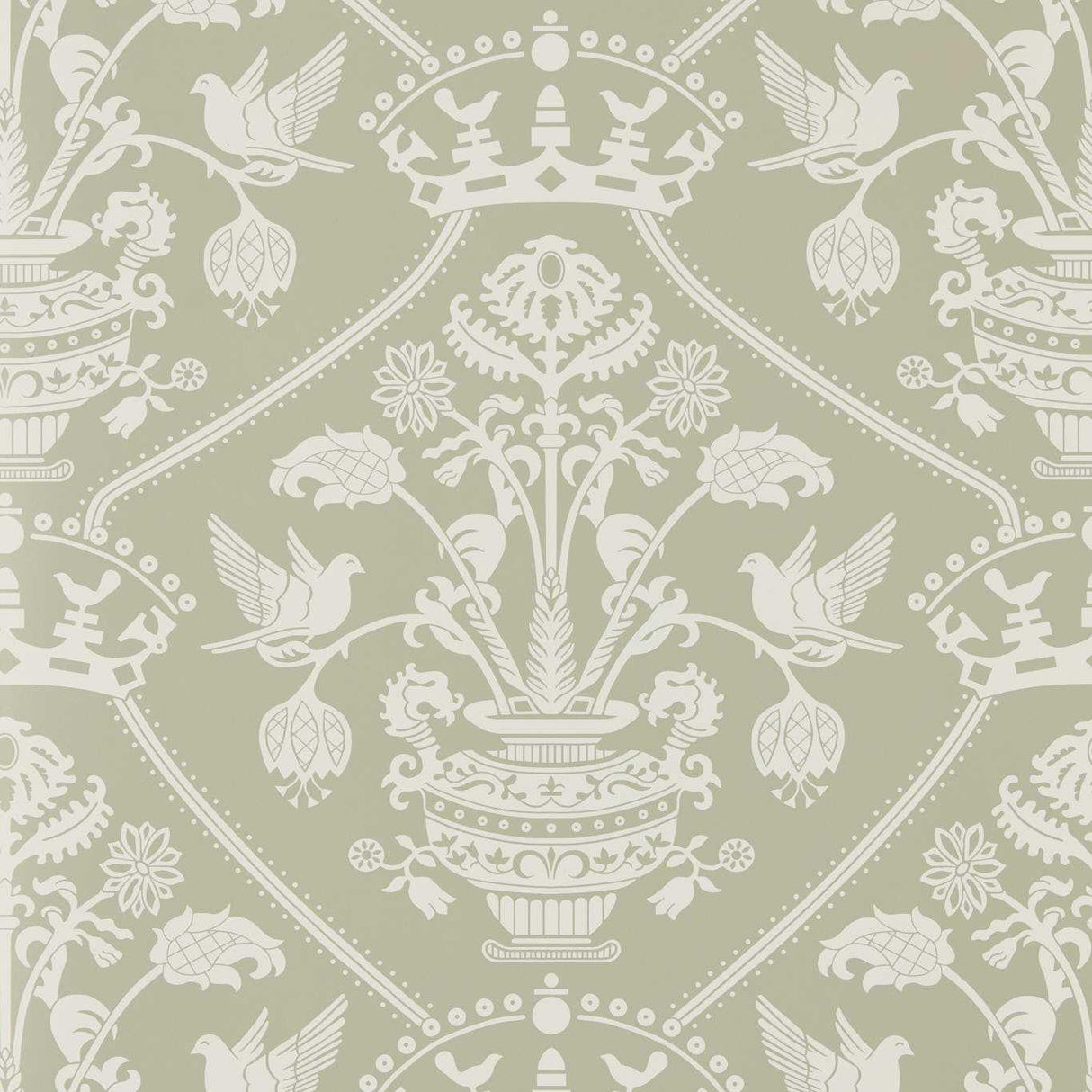 Sanderson Highgrove Damask Silver Green Wallpaper