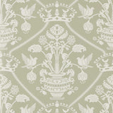 Sanderson Highgrove Damask Silver Green Wallpaper