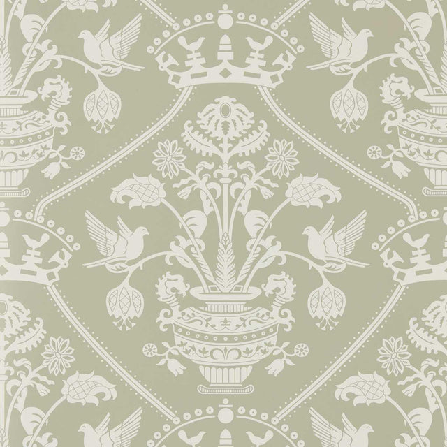 Sanderson Highgrove Damask Silver Green Wallpaper
