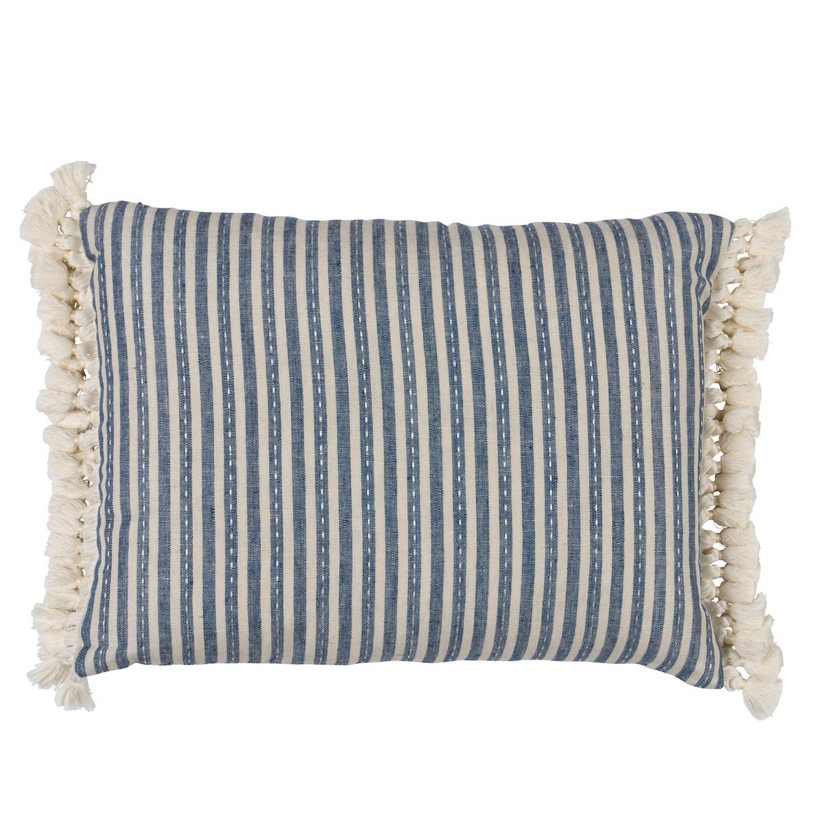 Schumacher Indigo 16" x 12" Mathis Ticking Stripe Pillow