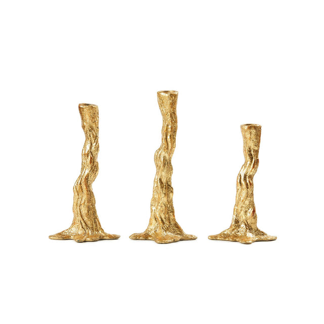 Villa & House Gold Leaf Branch Set of 3 Candlesticks