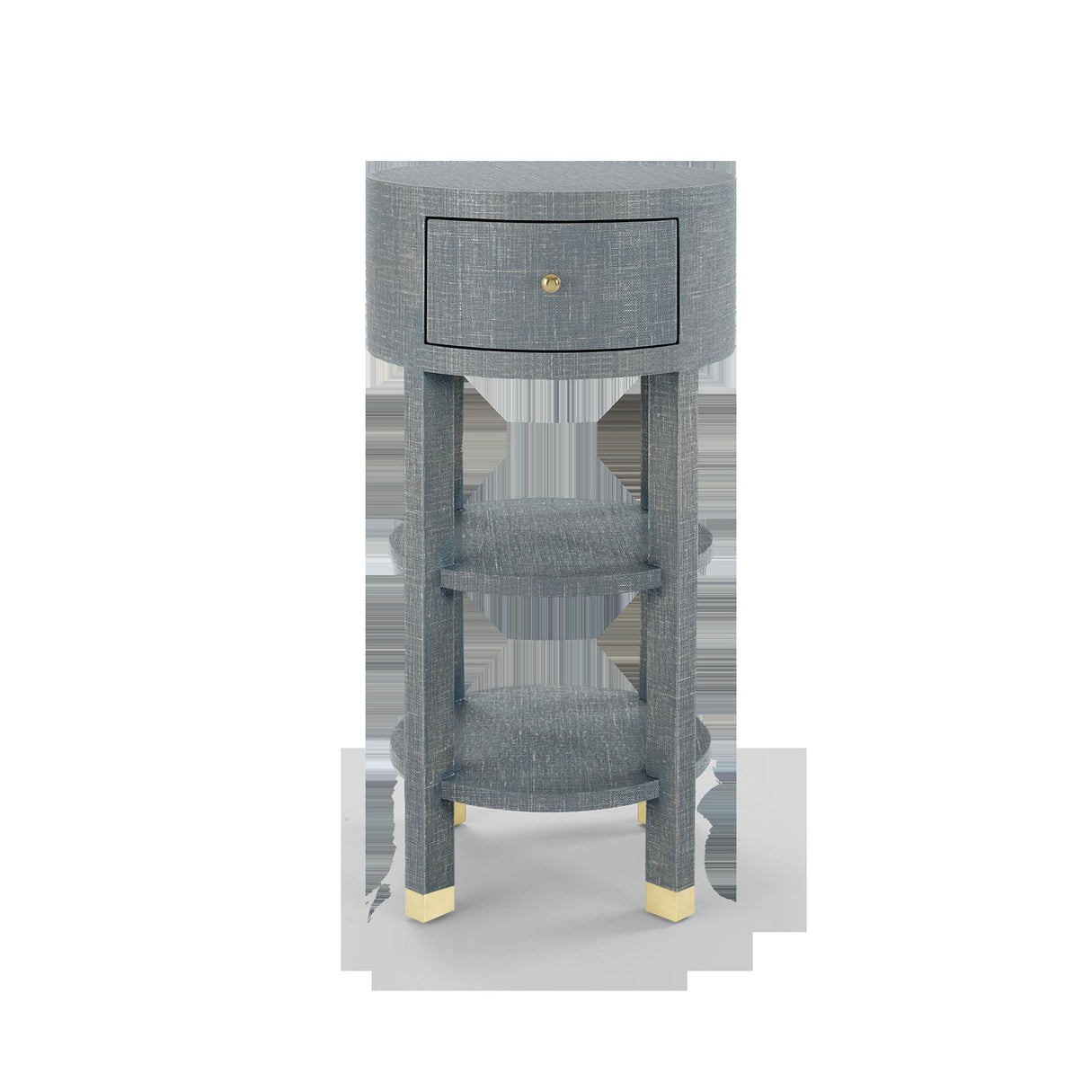 Villa & House Washed Winter Gray, Brass Claudette 1-Drawer Round Side Table