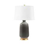 Villa & House Stormy Gray Carolyn Lamp with Shade 17-inch White Linen, with Gold