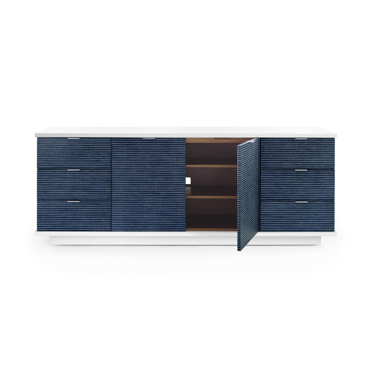 Villa & House Navy Blue Pencil Stripe Cosmopolitan 6-Drawer & 2-Door Cabinet