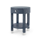 Villa & House Washed Blue Steel Dakota 1-Drawer Round Side Table