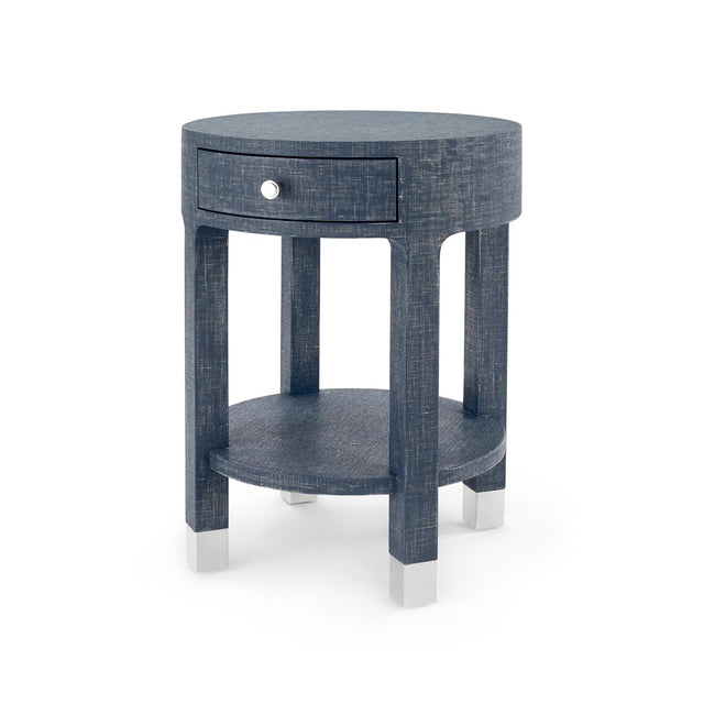 Villa & House Washed Blue Steel Dakota 1-Drawer Round Side Table