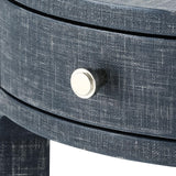 Villa & House Washed Blue Steel Dakota 1-Drawer Round Side Table