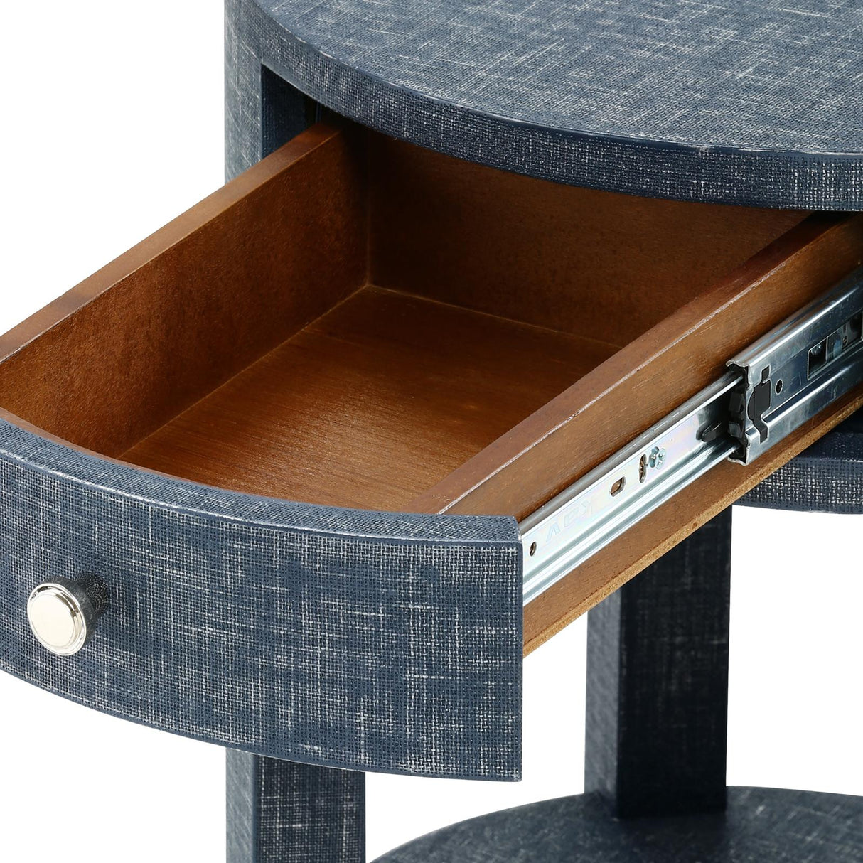 Villa & House Washed Blue Steel Dakota 1-Drawer Round Side Table